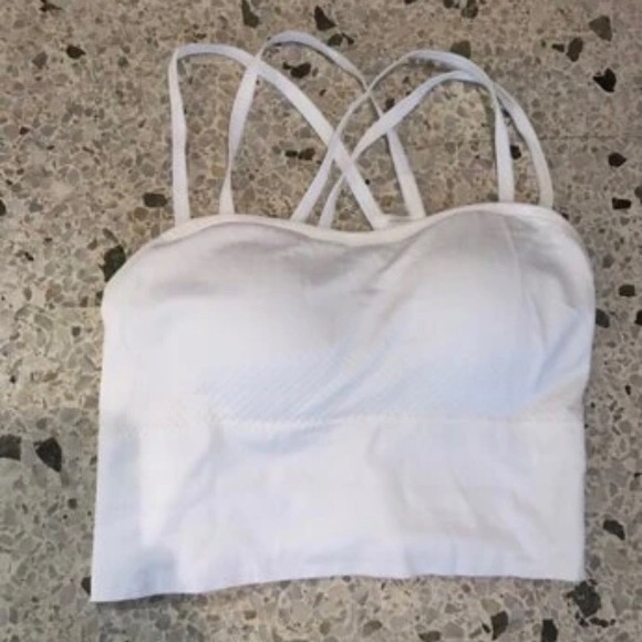 💋Double Criss Cross Straps On The Back Padding White Crop Tank Bralette - Picture 4 of 6